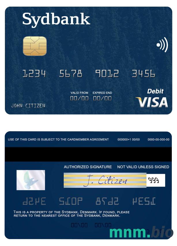 Denmark Sydbank visa debet karta przykład w formacie PSD